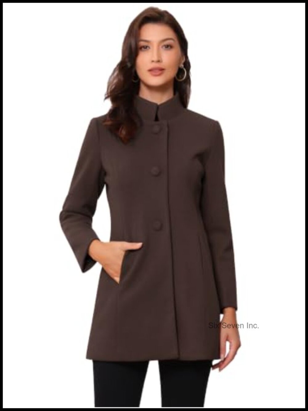 Women's Wool Blend Pea Coat Mid-Long Stand Collar Single Breasted